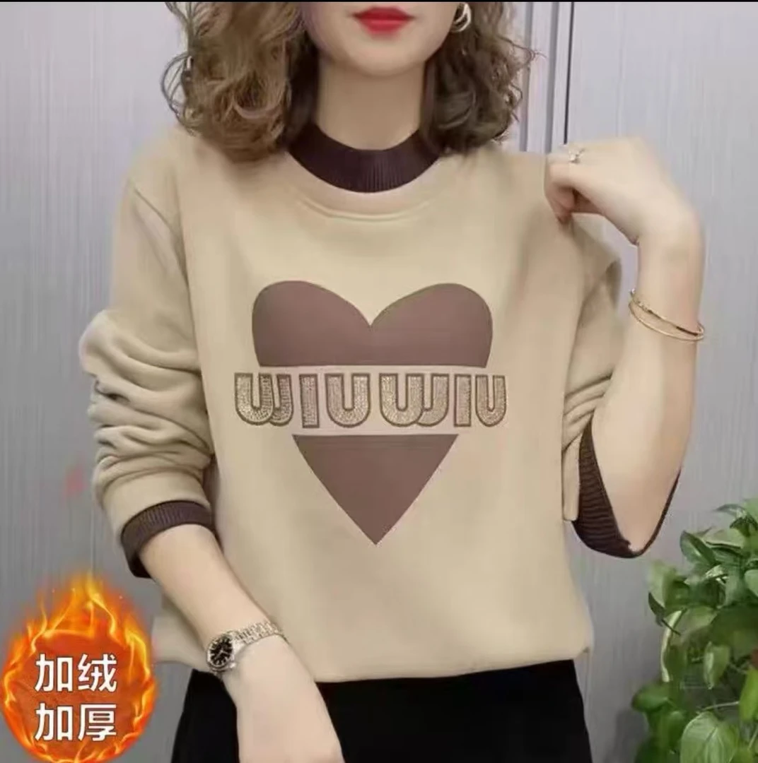 加绒加厚爱心套头休闲卫衣