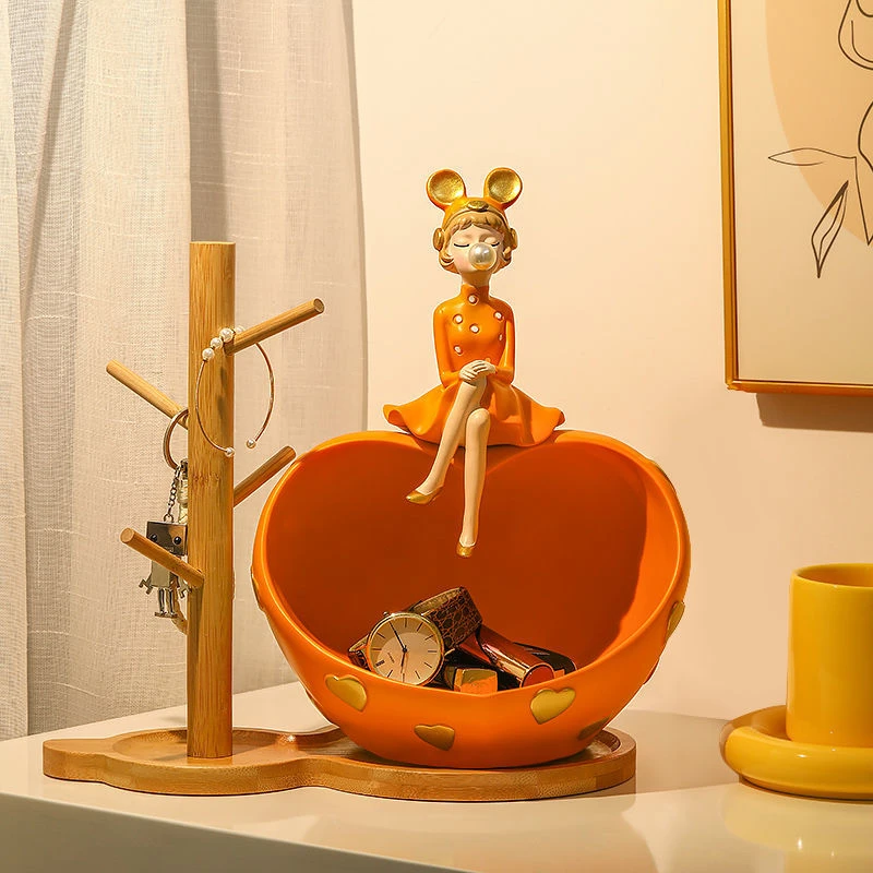 北欧轻奢创意泡泡女孩摆件玄关钥匙果盘收纳乔迁客厅装饰品礼直发