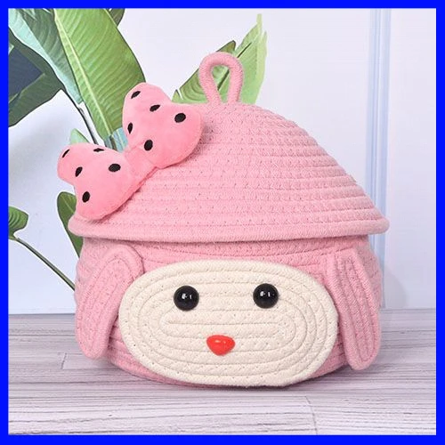 严选卡通棉线收纳筐家用化妆品零食杂物收纳篮茶几玄关桌面整理置