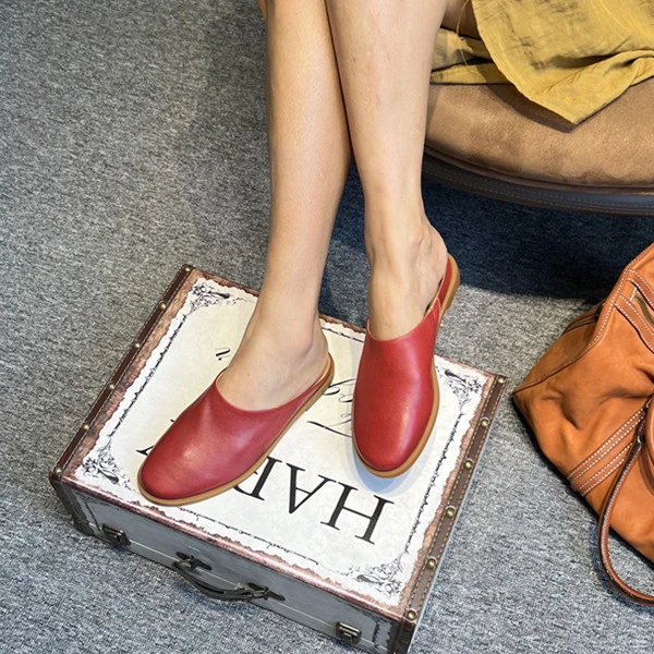 拖鞋女夏季外穿软底时尚舒适百搭羊皮穆勒鞋包头凉拖鞋BC09-1