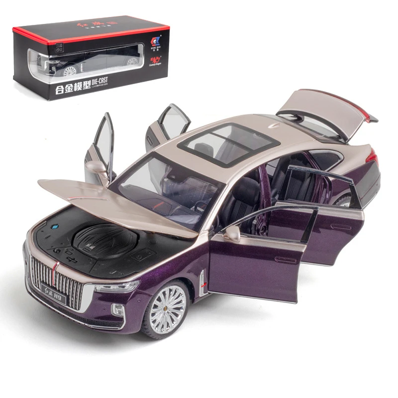 仿真1:24红旗H9合金车声光回力汽车模型6处可开儿童玩具礼物摆件