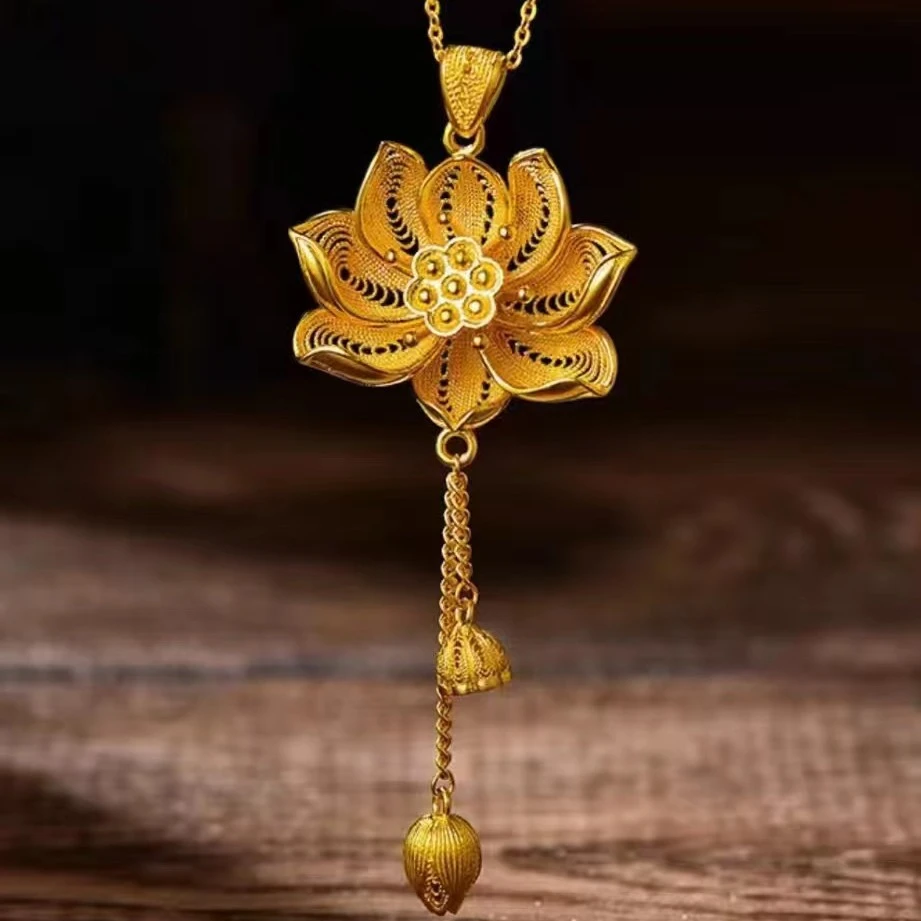 足金999.99莲花古法吊坠 古法传承