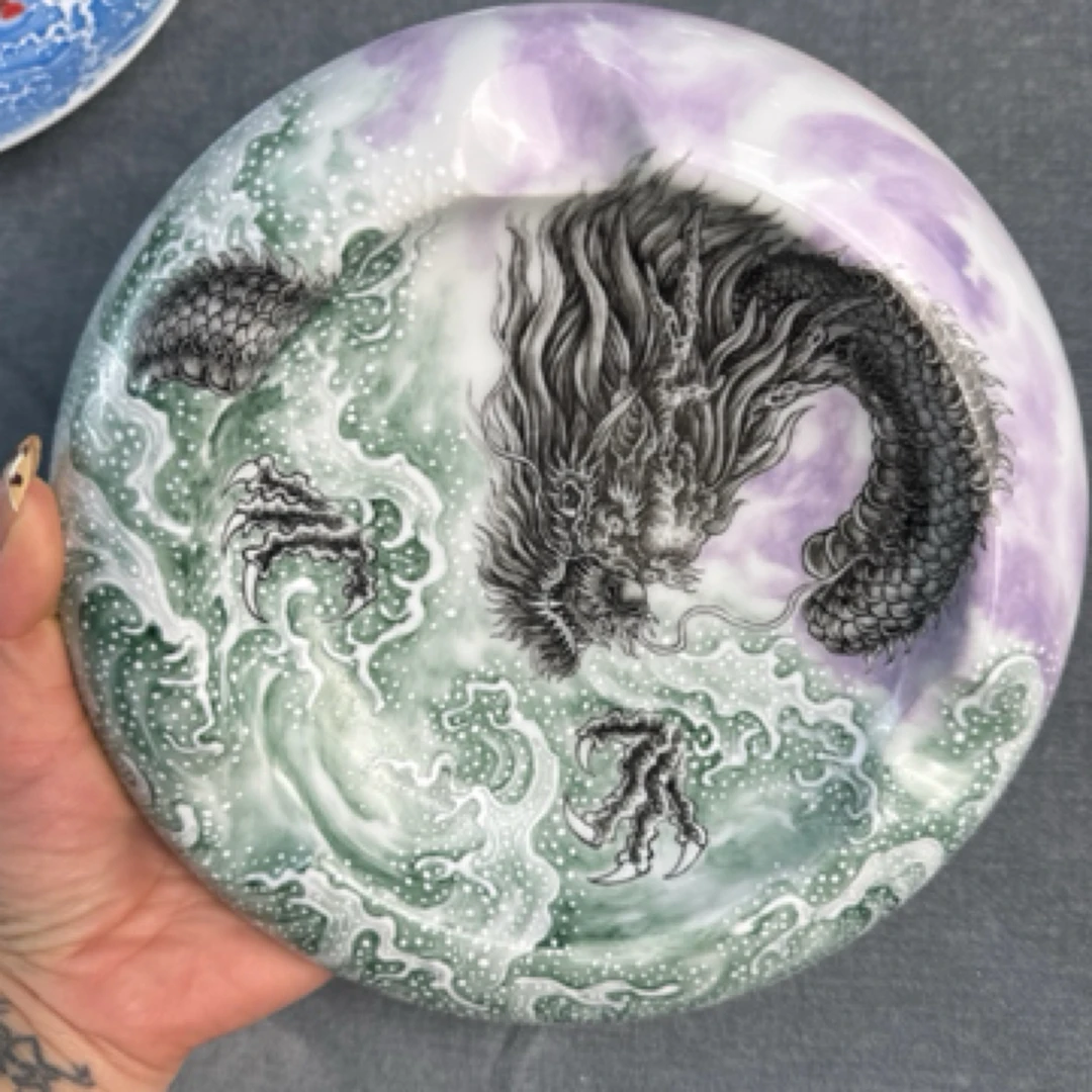 青寞窑景德镇中式陶瓷雪茄专用烟灰超大号手工龙纹高端手绘雪茄缸