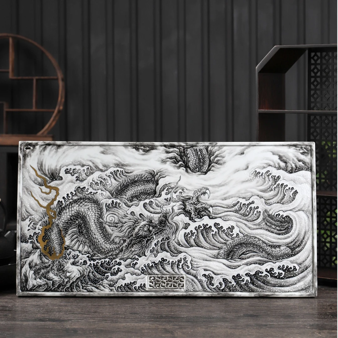 青寞窑景德镇手工手绘大号茶盘茶具套装景德镇泡茶彩龙设计