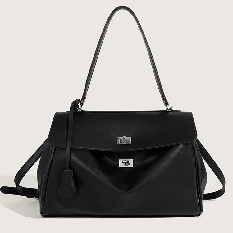 明星同款手提铂金托特包新款高质感锁扣气质大容量百搭通勤凯莉包