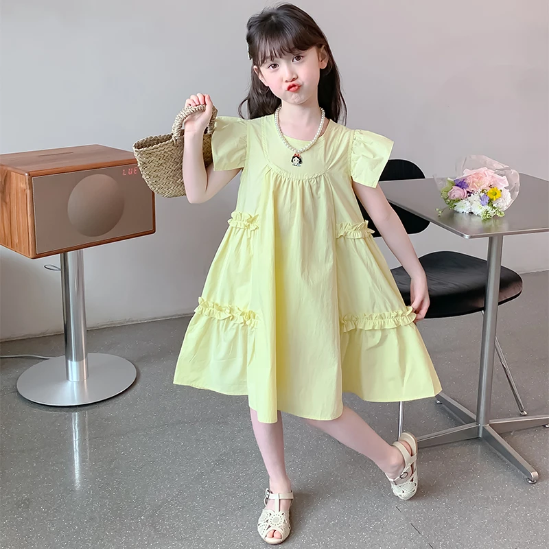 夏季女中大童洋气时尚夏款韩系飞飞袖女孩甜美连衣裙