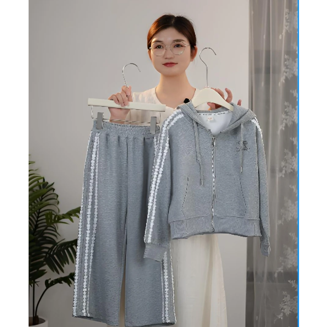 女童春秋款休闲宽松连帽韩版显瘦百搭儿童中大童阔腿裤运动套装