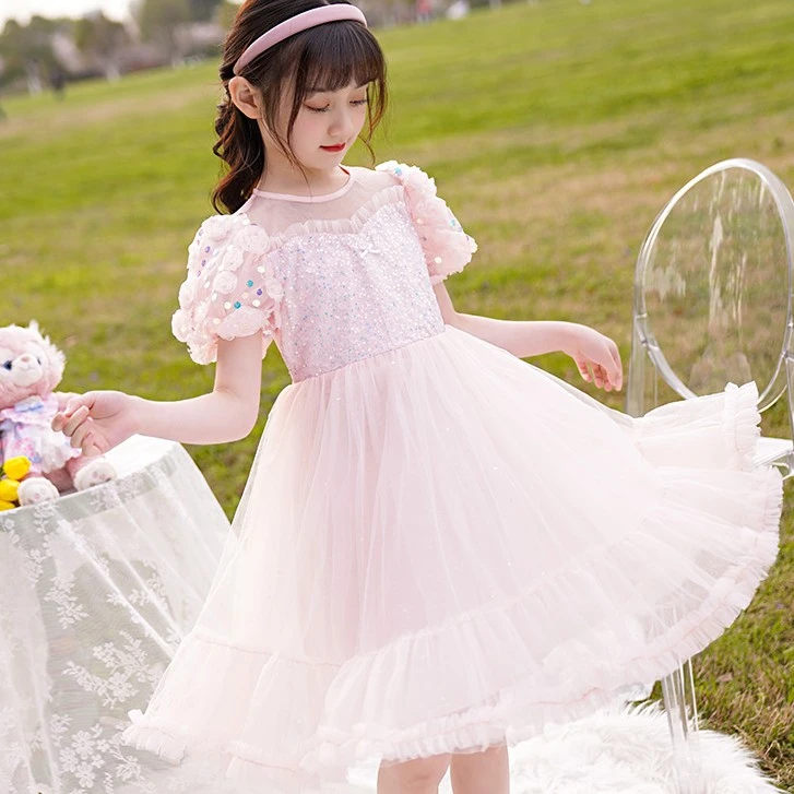 女童连衣裙夏季公主裙儿童舞蹈表演裙子小女孩泡泡袖裙子DM85083