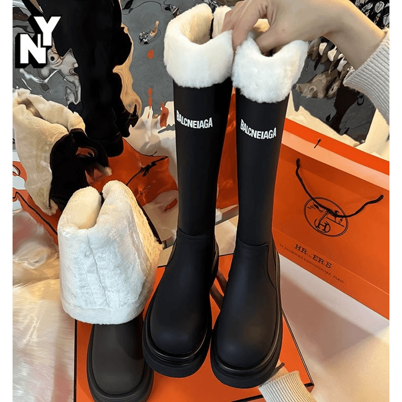 NY羊羔毛长筒靴女士冬季加绒保暖棉鞋防水高筒靴零下40度雪地长靴