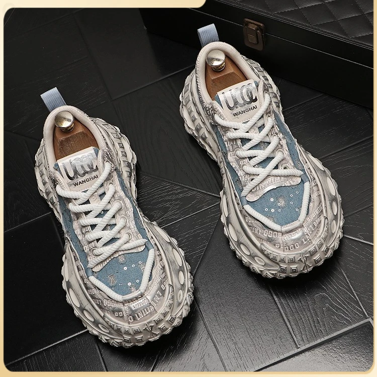 帆布面透气休闲韩版厚底老爹鞋百搭低帮时尚潮流亮片网面透气男鞋