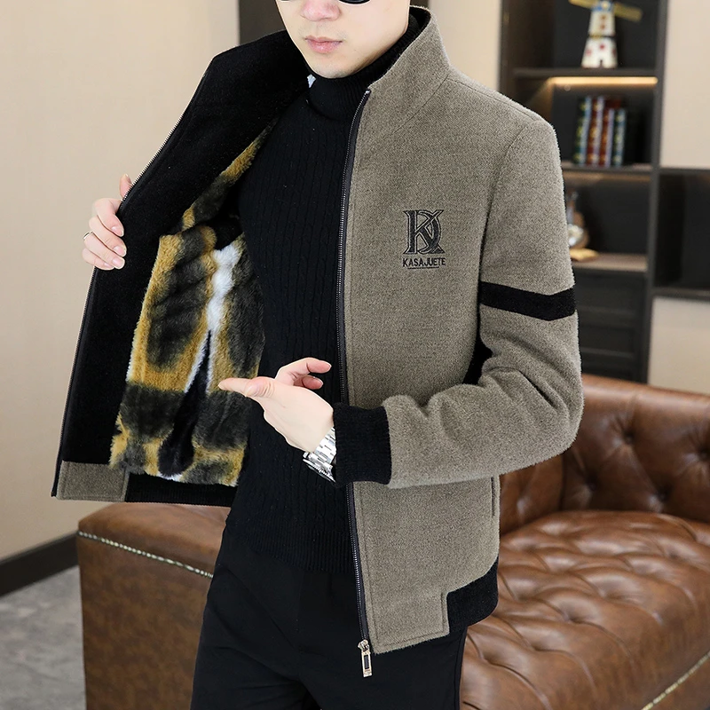 秋冬季呢子外套男士短款毛呢大衣新款雪尼尔男装休闲加绒加厚夹克