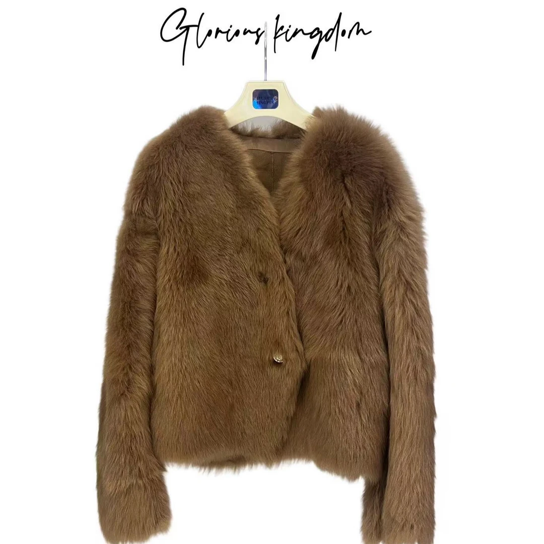 海宁2024新款托斯卡纳皮毛一体皮衣短款皮衣女