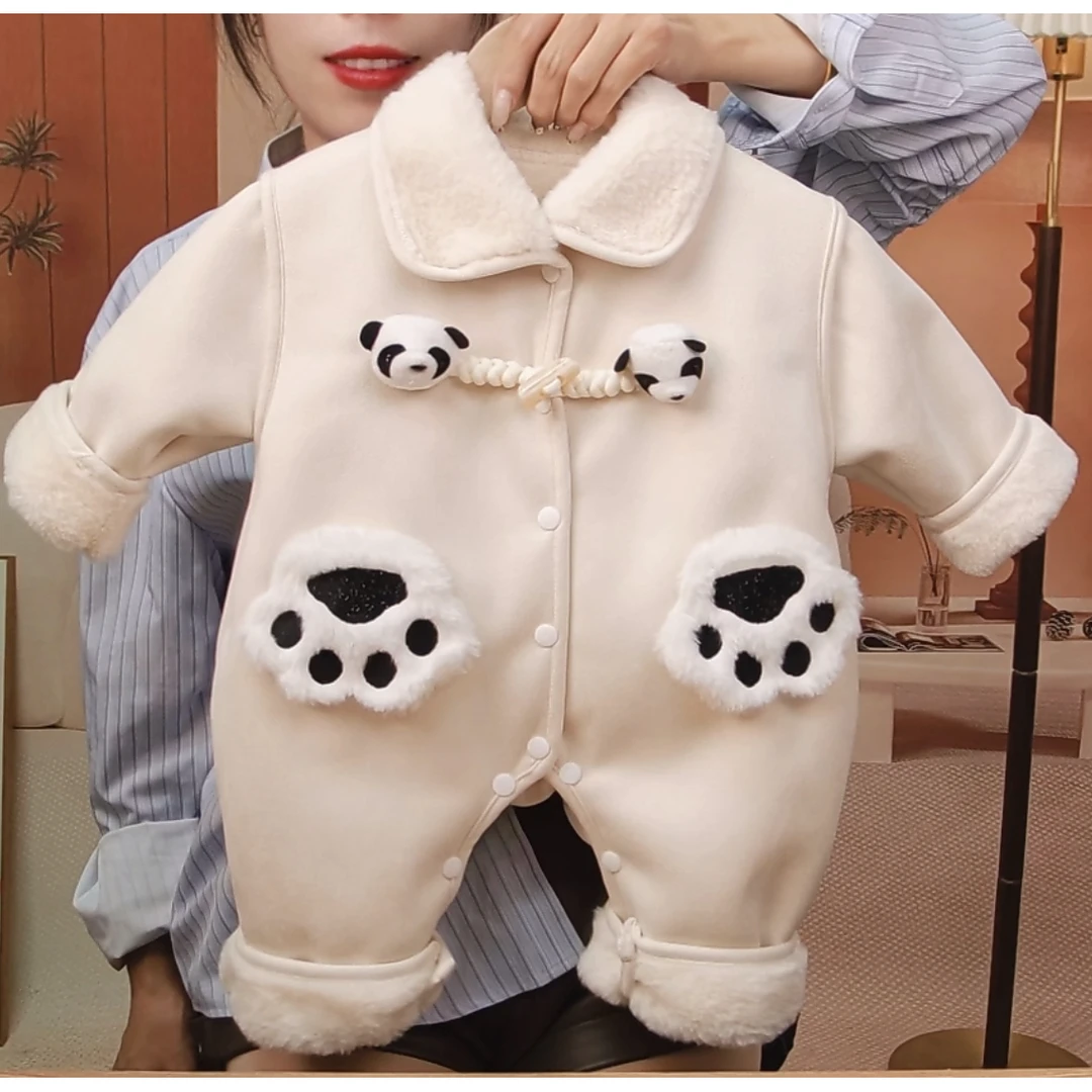 婴儿宝宝连体衣加绒加厚男女宝秋冬儿童新生幼儿洋气爬服外出服
