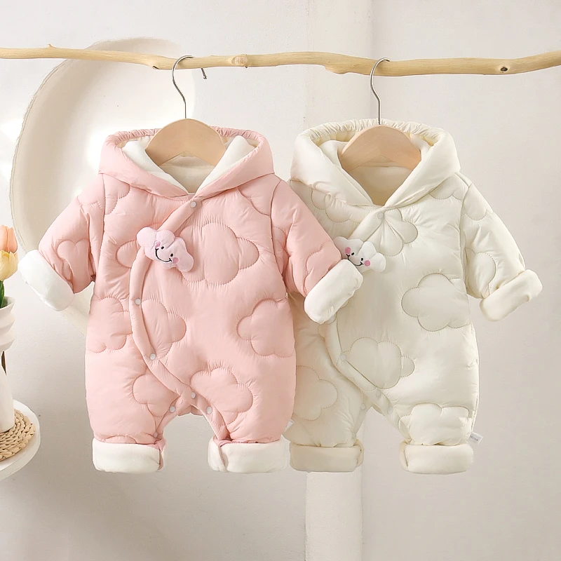 婴儿冬款带帽云朵厚棉哈衣男女宝宝连体衣新生儿爬服萌娃宝宝衣服
