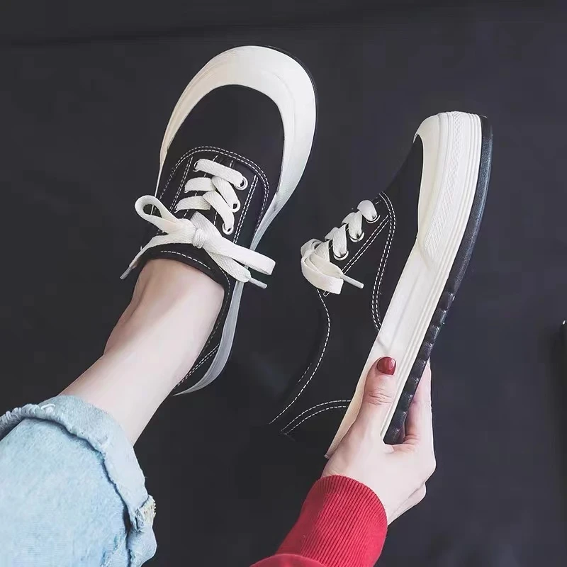 人本新款女鞋懒人鞋一脚蹬帆布鞋平底舒适低帮休闲鞋百搭板鞋