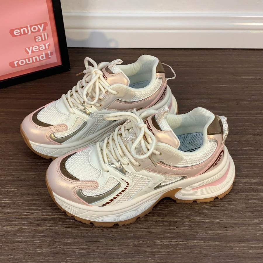 人本厚底老爹鞋女2024夏季新款透气百搭运动鞋复古小众休闲女鞋子