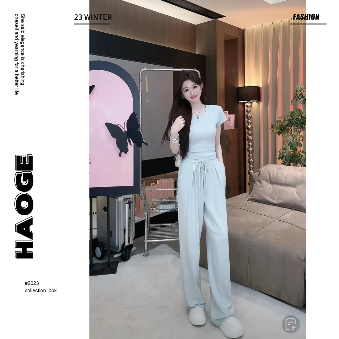 浩哥严选●海岛记忆C4TZ3840A时尚宽松显瘦纯色T恤上衣休闲裤女装