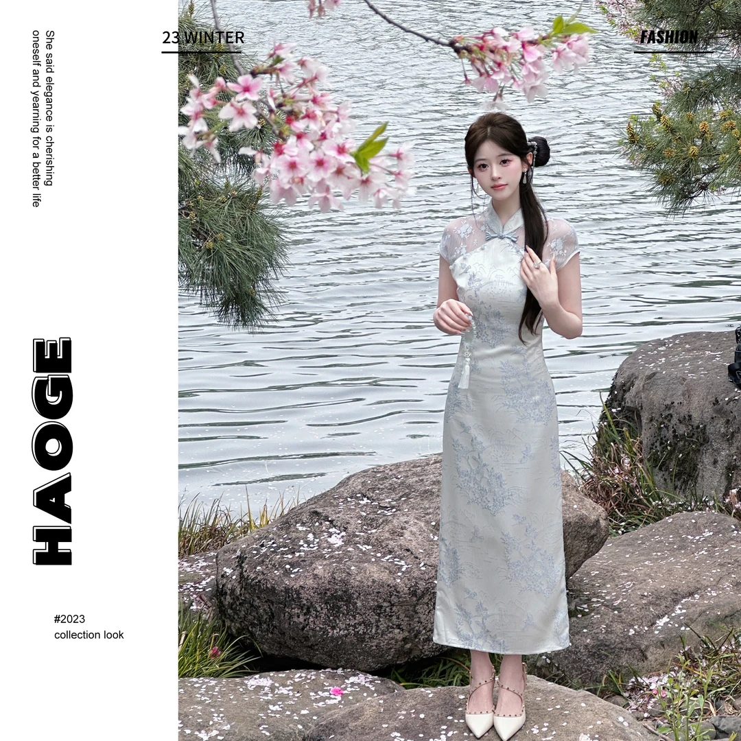 浩哥严选●青山黛C4LYQ1624A新中式旗袍连衣裙预莫奈花园风