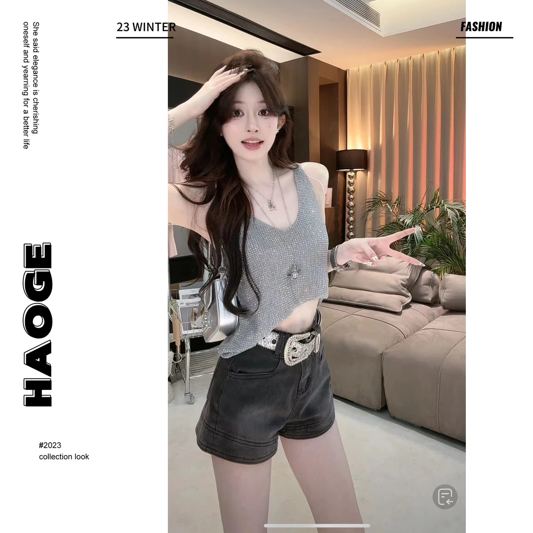 浩哥严选●星星亮钻背心C4SY5068时尚设计感短款背心女莫奈花园风
