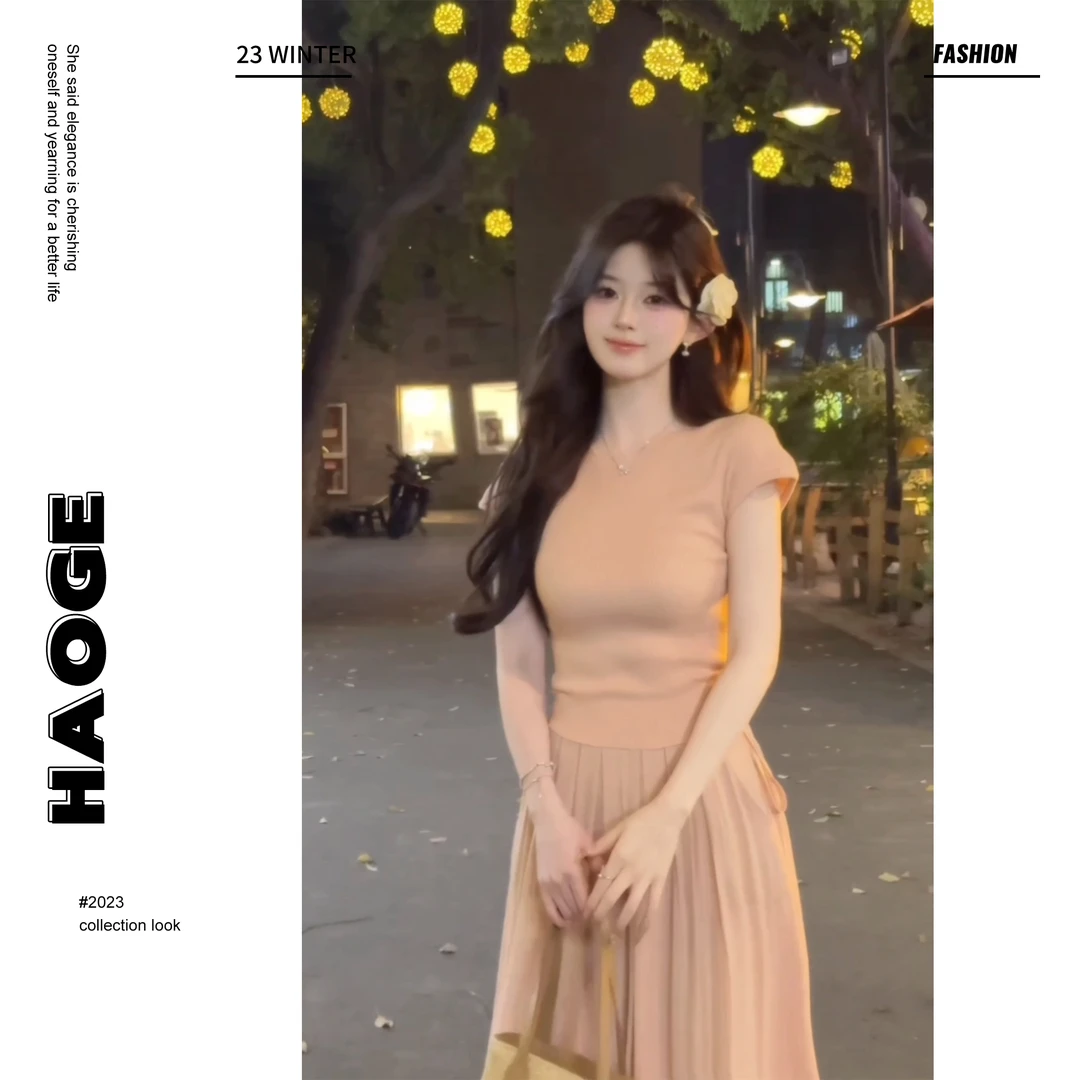 浩哥严选●薄雾清晨C3TZ5760时尚气质百搭短袖针织衫女莫奈花园风