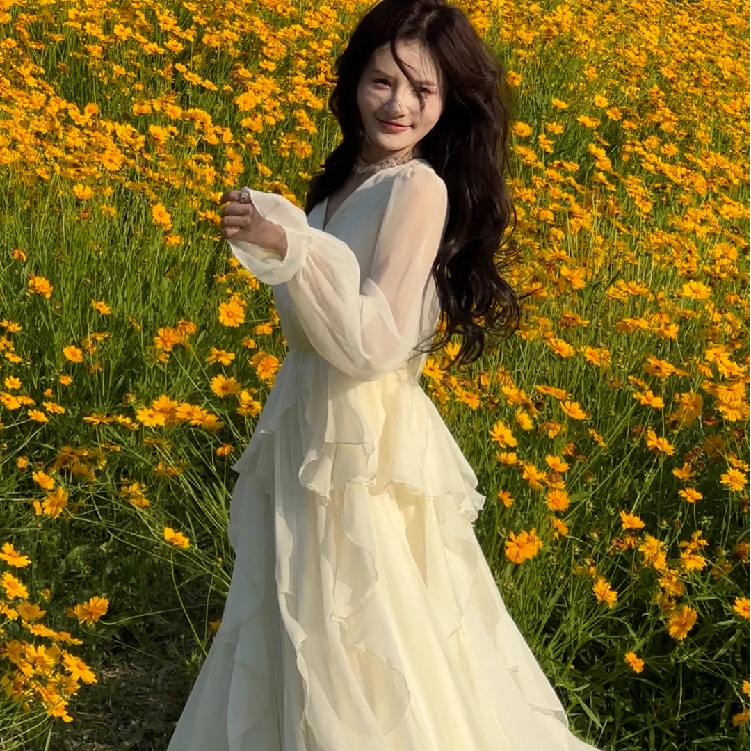 浩哥严选●连衣裙Q3LYQ7891法式复古白色气质温柔风