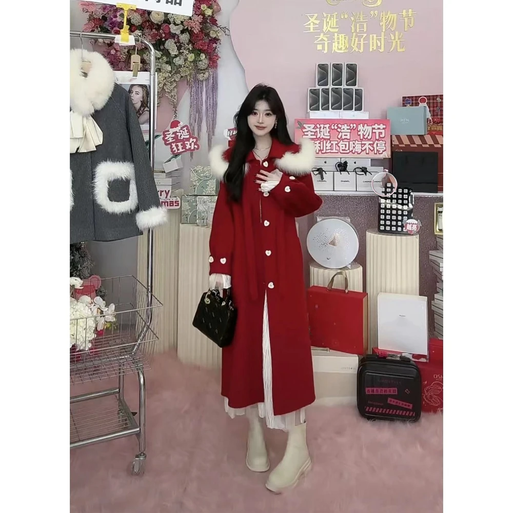 浩哥严选●小狐狸Q3DY8888中长款毛呢外套大衣女莫奈花园风