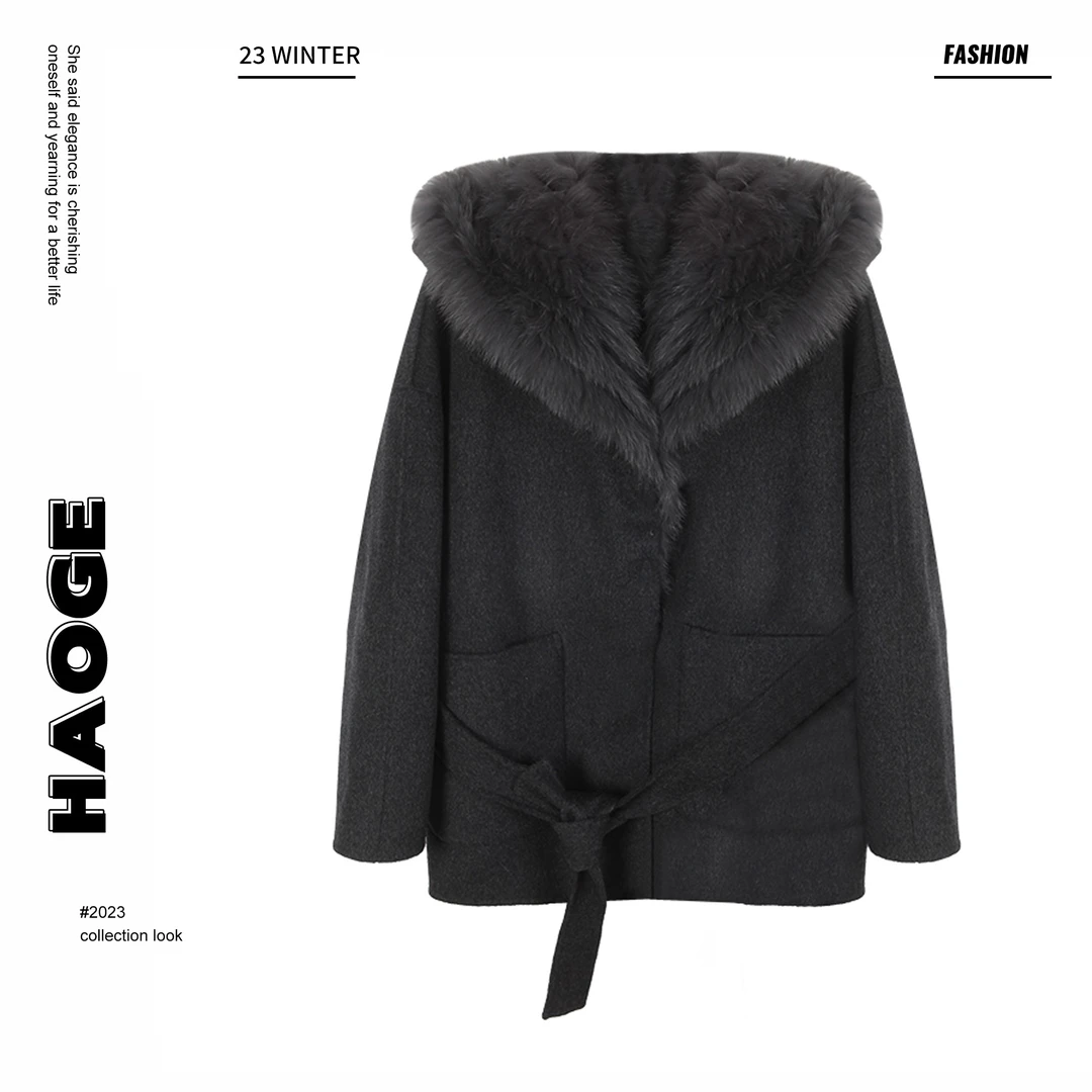 浩哥严选●伯爵夫人D3DY7200A时尚毛绒大毛领两件套大衣宽松百搭