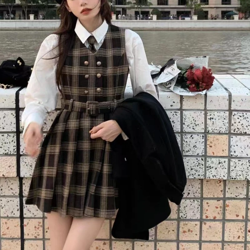 【浩哥严选】 连衣裙预Q3LYQ9379A百褶jk秋冬格纹复古时尚百搭日系