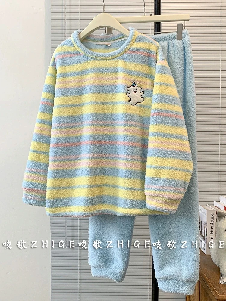 豆柠兔【快乐小狗】软绵绵可外穿半边绒宽松保暖家居服套装