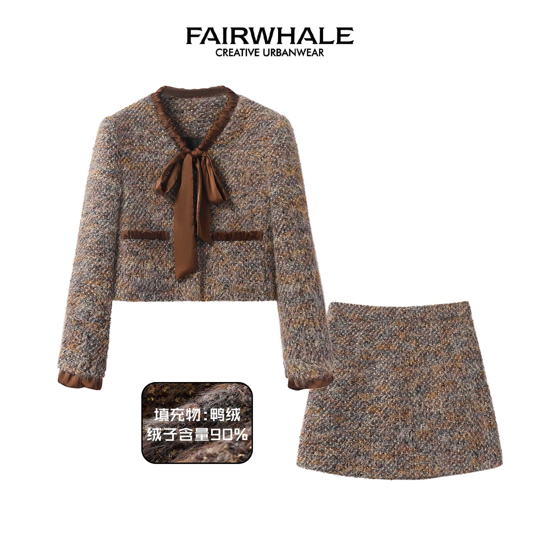 马克华菲女装蝴蝶结90鸭绒小香风羽绒服 MHZHTZ310