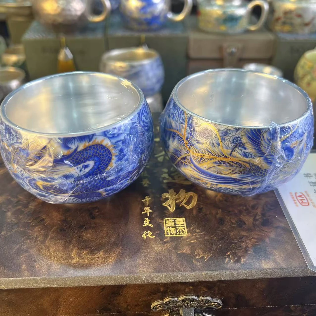 青花龙凤银对杯A11111