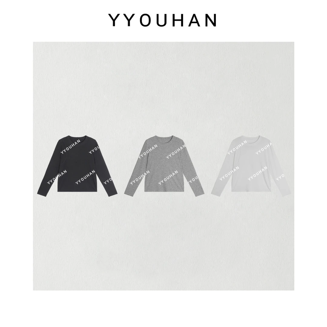 月月不吃鱼小众设计休闲百搭贴标走线长袖T恤上衣 2408B3330