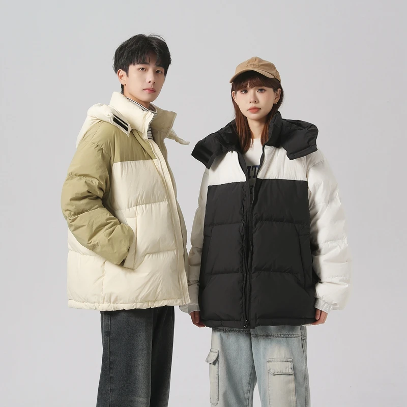 【3606】情侣款90新国标鸭绒加厚2024时尚短撞色保暖休闲百搭连帽