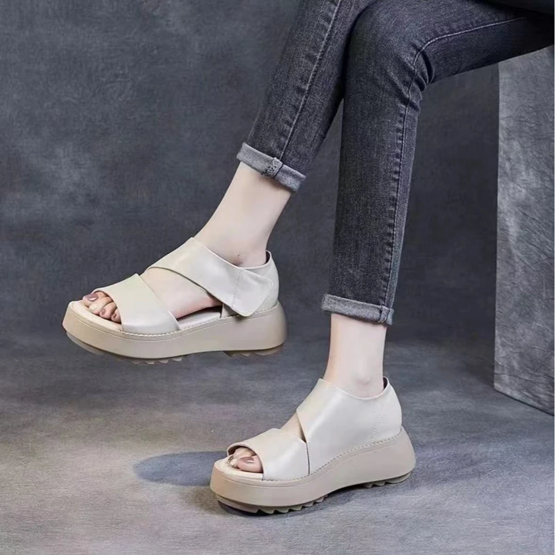 真软皮凉鞋女2024夏季软底厚底防滑凉鞋休闲百搭