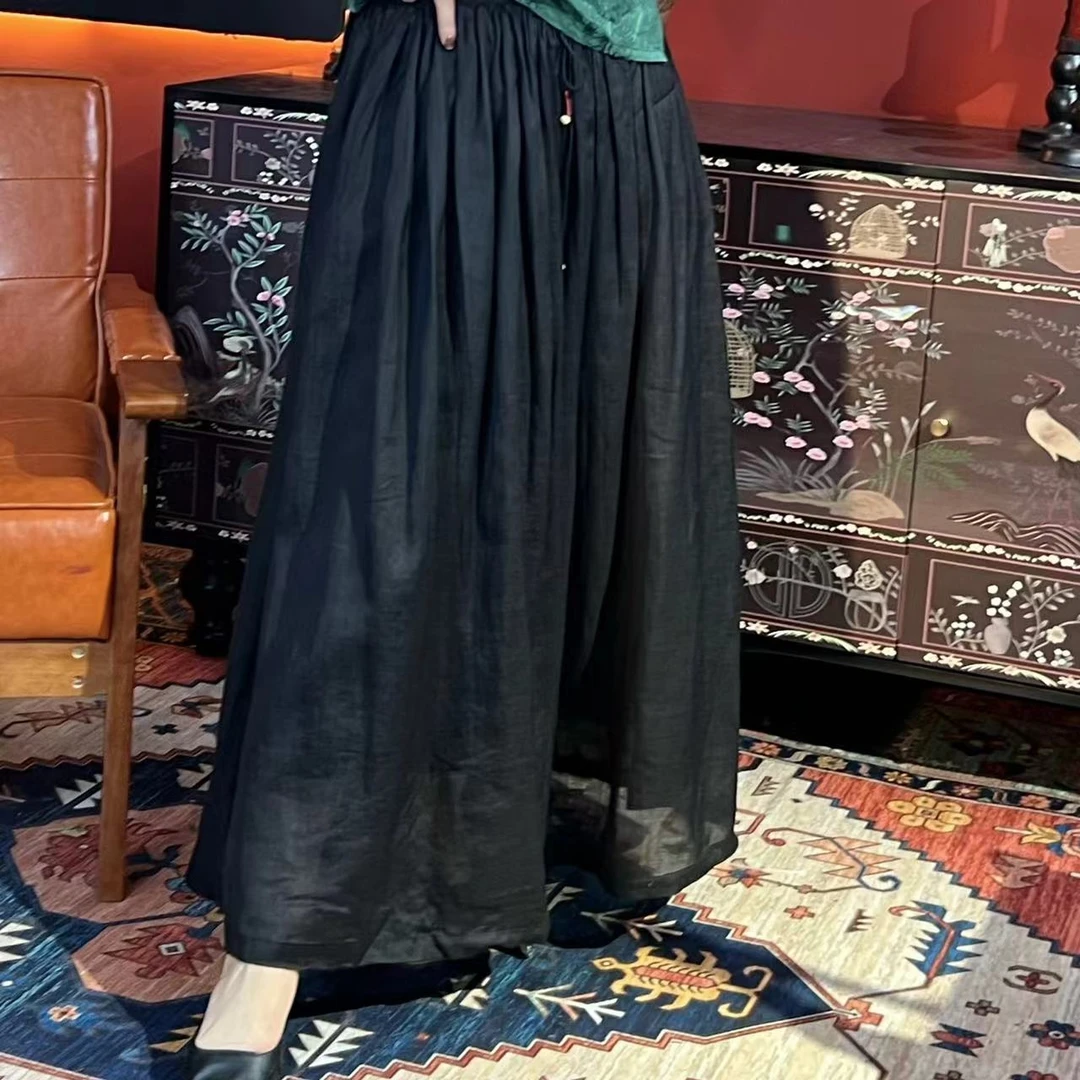 YANGZAIZAI/羊在在国风民族风苎麻女士双层半身裙BQA001