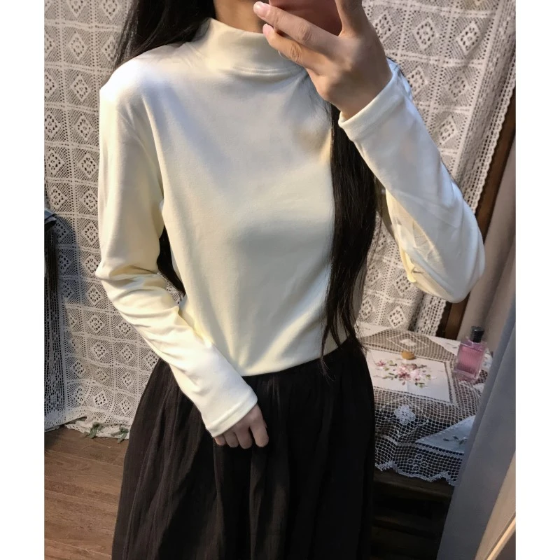 软绵绵手感米色德绒半高领打底衫女秋冬温暖高弹纯色内搭上衣