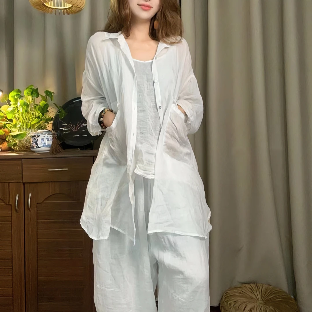 大鲸鱼-纯色轻薄苎麻大口袋衬衫