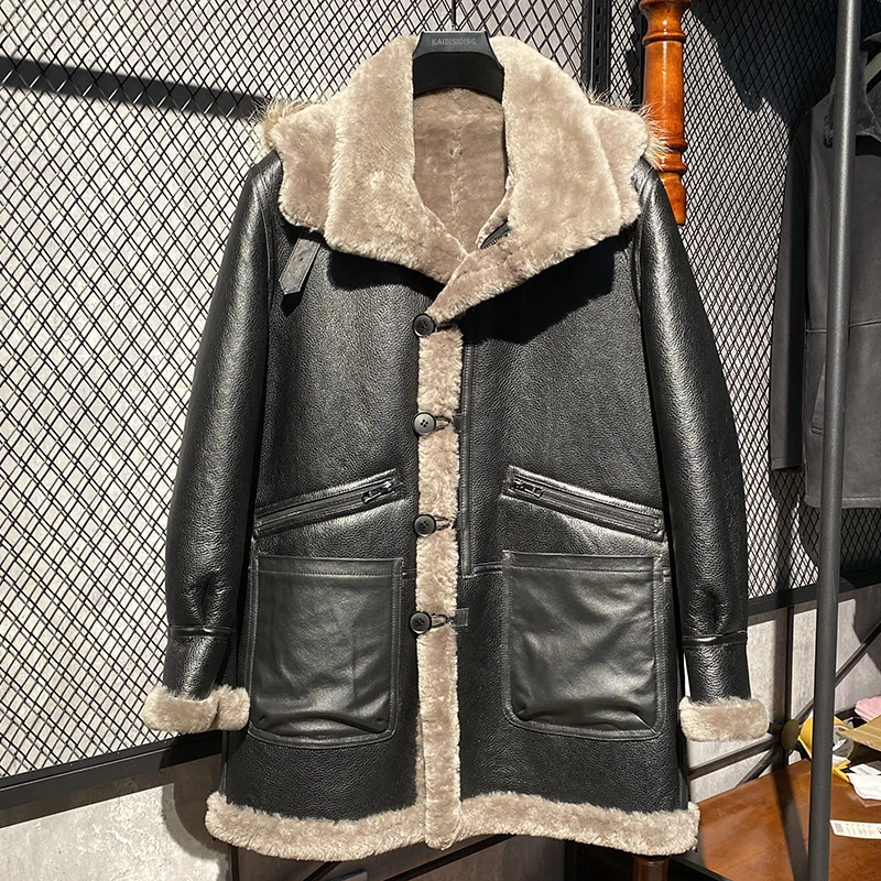 原生态皮毛一体男长款加厚真皮皮衣绵羊皮皮草男冬季保暖真皮外套