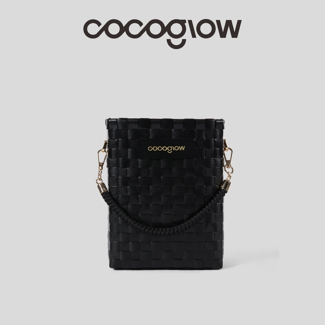 【直播专属】cocoglow·All black 黑金迷你托特手工编织mini斜挎包