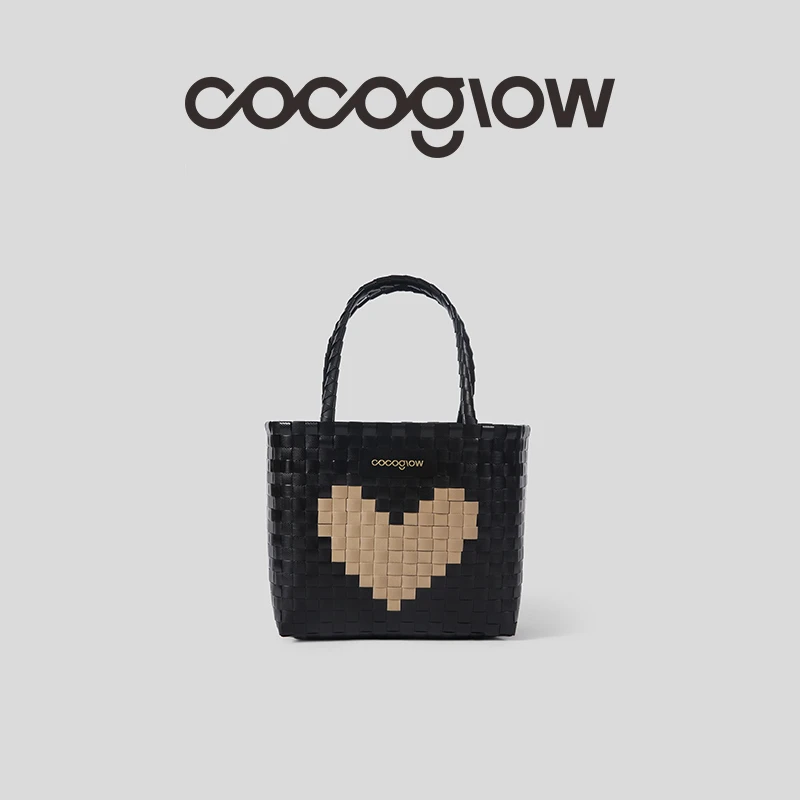 cocoglow· 黑金爱心系列中号女士手提包泰国手工工艺编织爱心包包