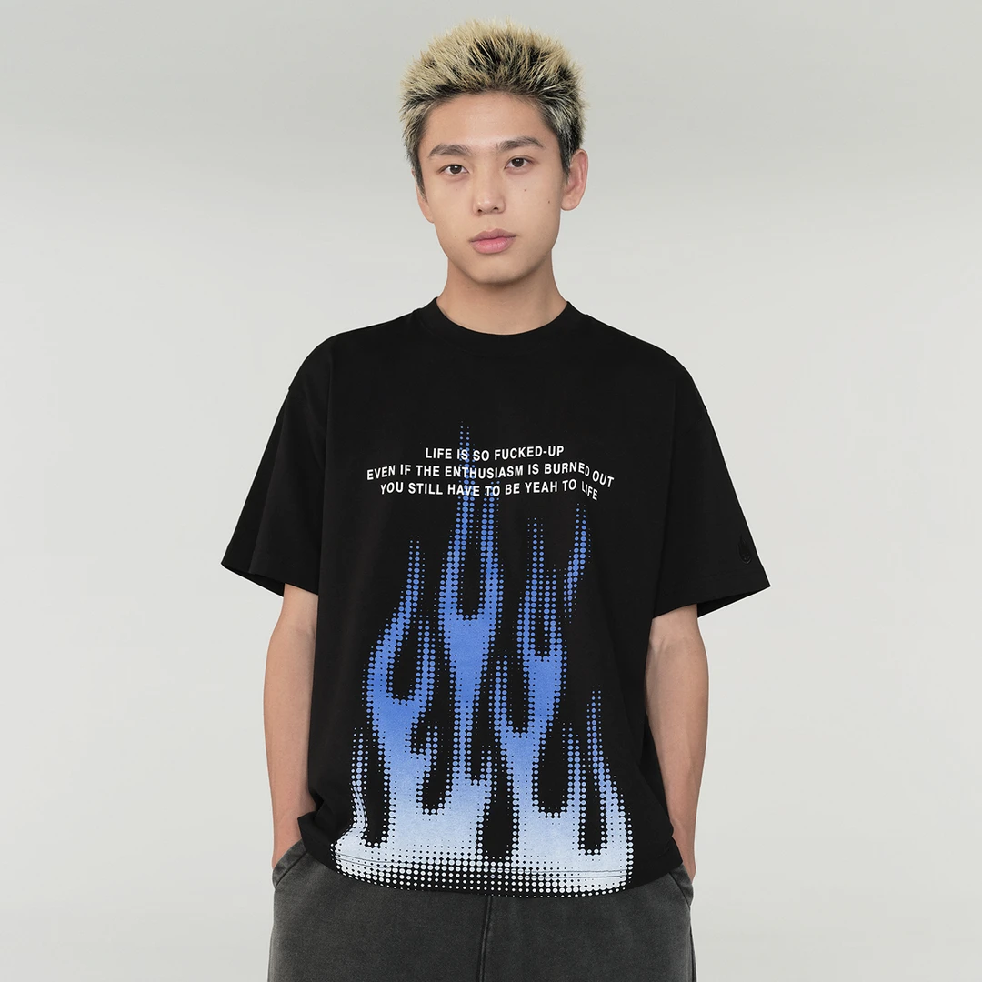 BURNIN*[星火]时尚短袖T恤休闲情侣夏季宽松潮流印花圆领个性街头