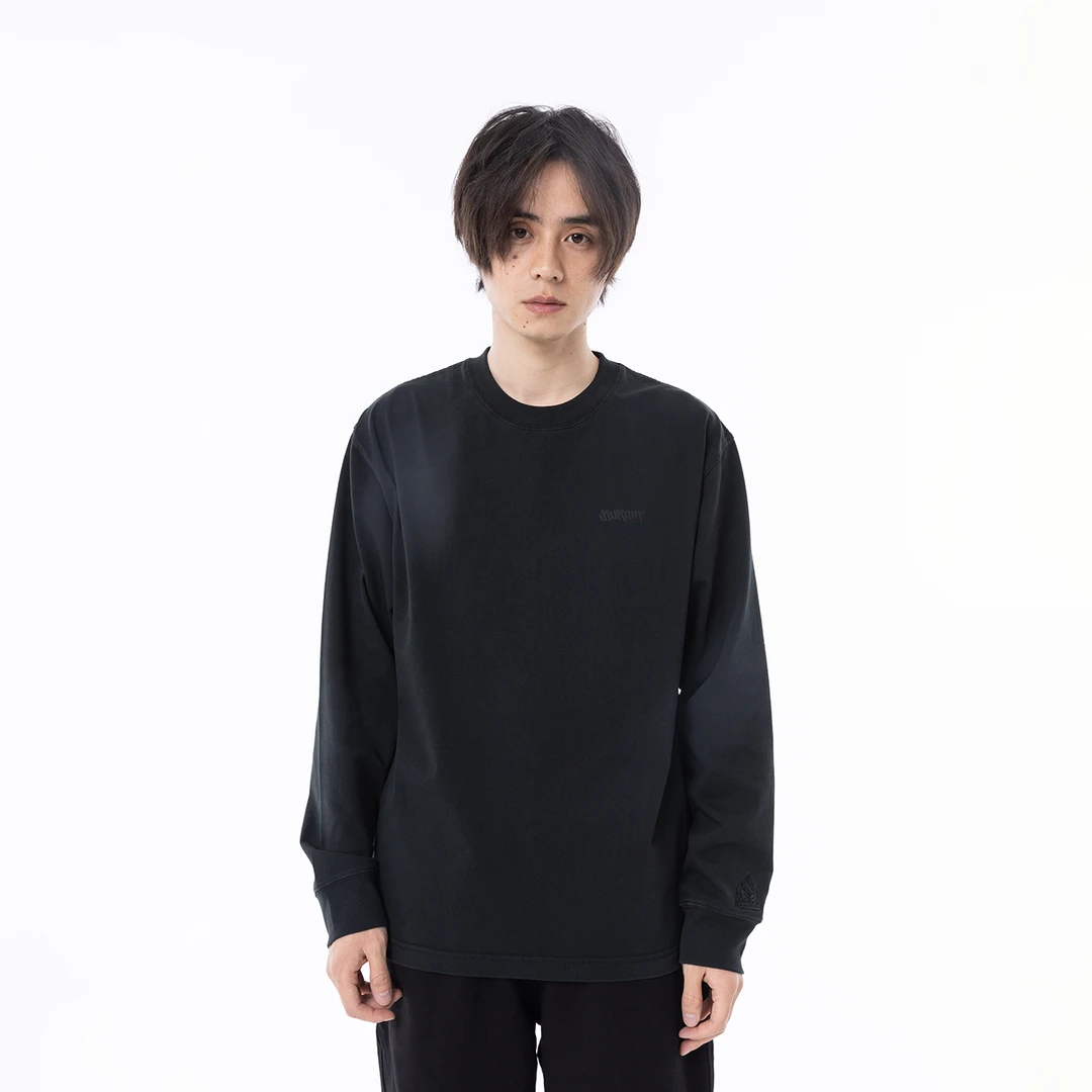 BURNIN*横排LOGO水洗长袖T恤纯棉户外百搭宽松纯色印花圆领百搭