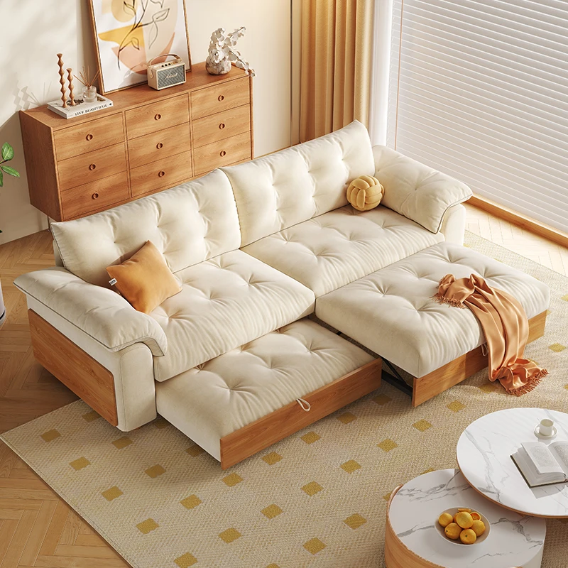 实木沙发床三人位两用新款日式原木风客厅中小户型拆洗布沙发家用