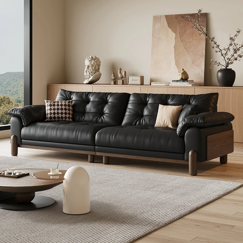 复古油蜡皮沙发新中式客厅轻奢法式中古北欧极简三人位直排真皮