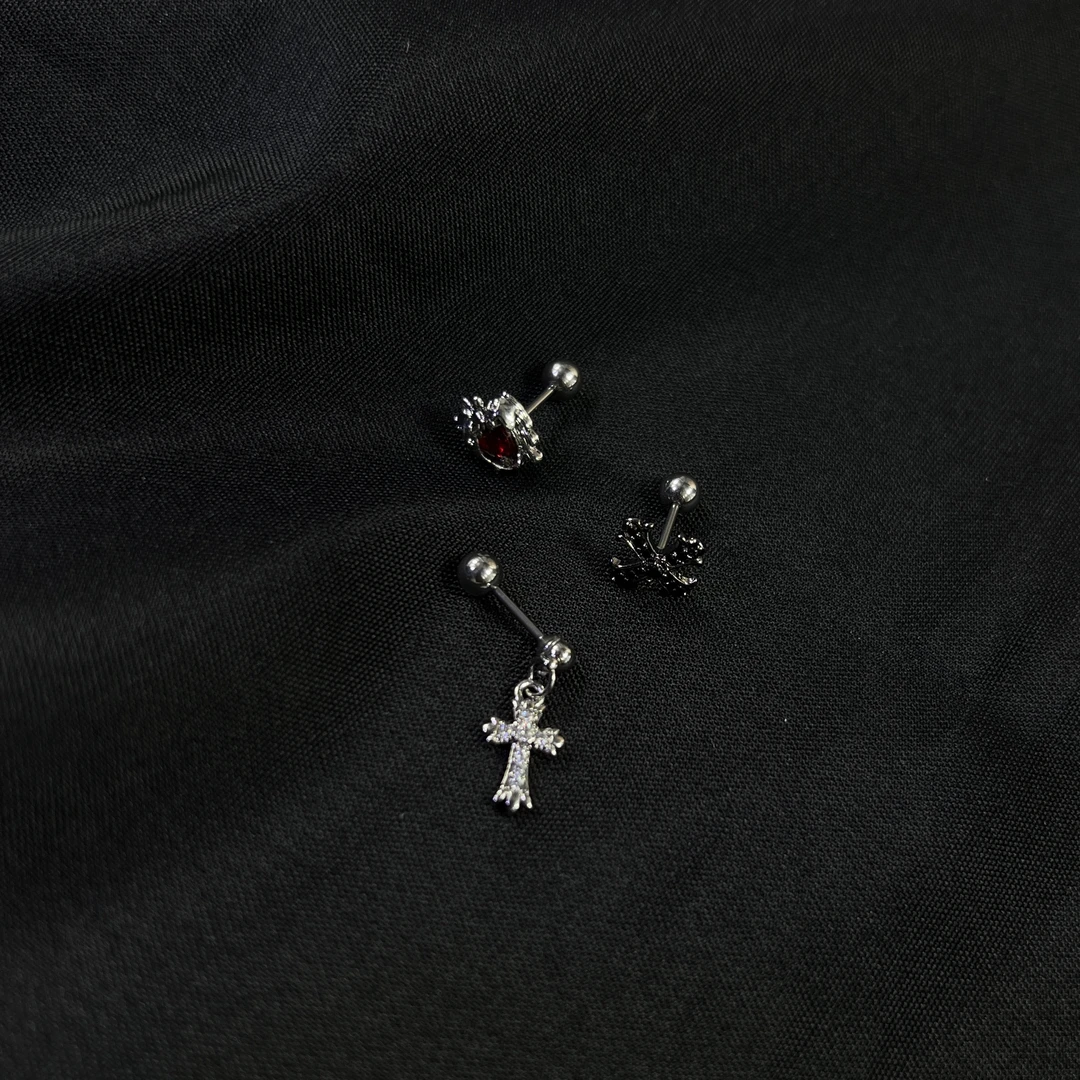 钛钢仿水晶耳饰 钛钢耳饰时尚百搭小众高级耳蜗钉养耳洞耳骨钉