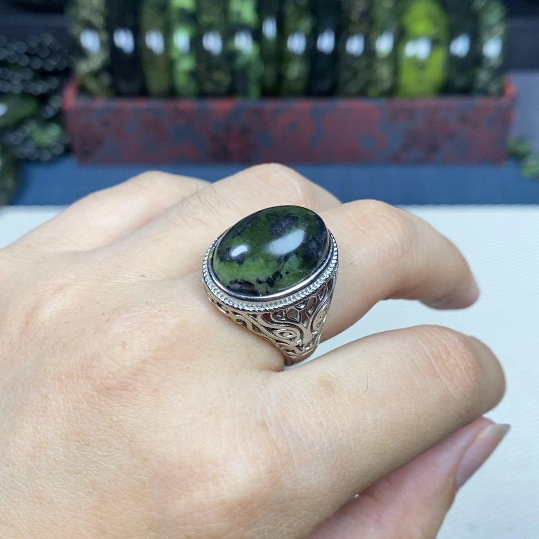 蛇纹石玉戒指未镶嵌18×13mm蛋面