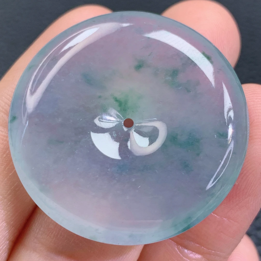 『云来阁』天然缅甸A货翡翠冰种紫罗兰飘花平安扣吊坠飘花冰透精美