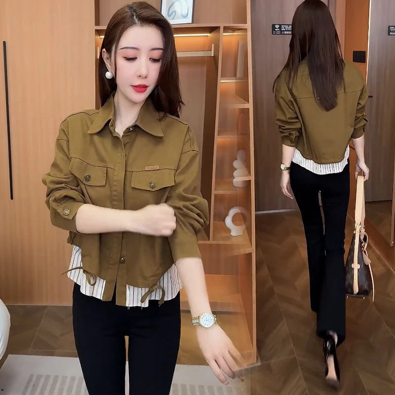 短款外套女2024秋季新款洋气显瘦百搭拼接小个子休闲夹克上衣8745