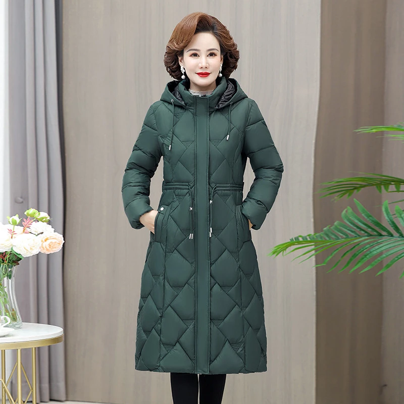 中老年过膝长款棉衣棉服女士显瘦修身中年妈妈装加厚保暖棉袄外套