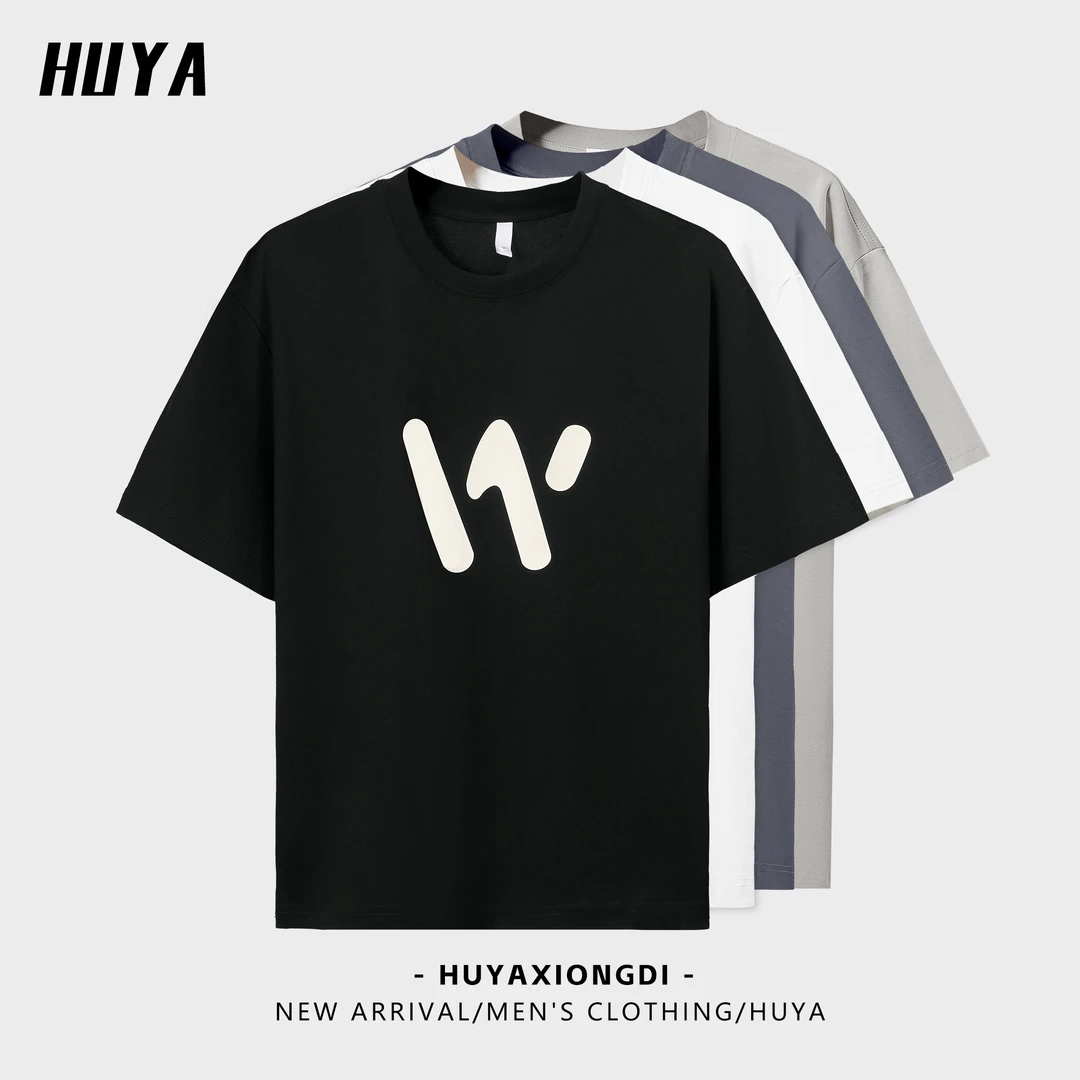 虎牙兄弟春夏圆领百搭情侣宽松柔软透气印花抽象短袖T恤男士ZZ916